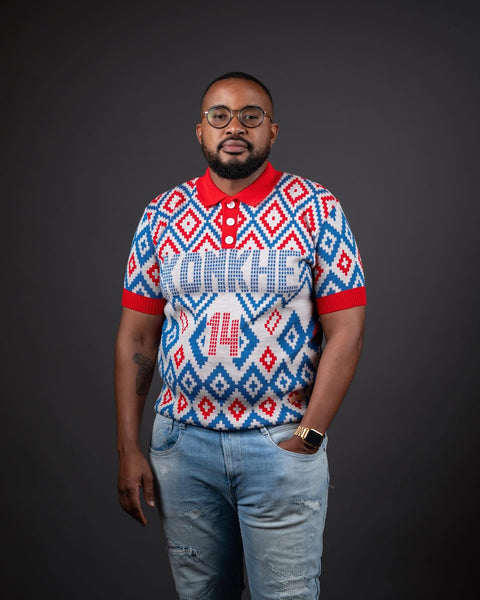 Konkhe 14 knitted Unisex Golfer T-shirt “Umcebo wase Mzansi”