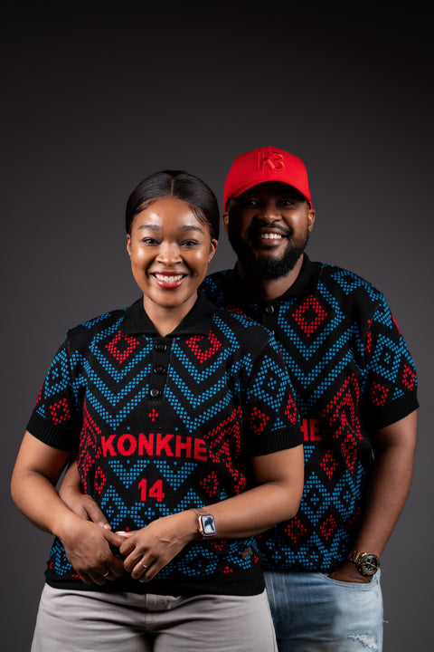 Konkhe 14 Ultra Blue & Red Unisex Golfer T-shirts