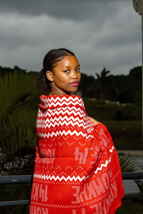 Konkhe kuhamba kahle unisex shawl Red & White