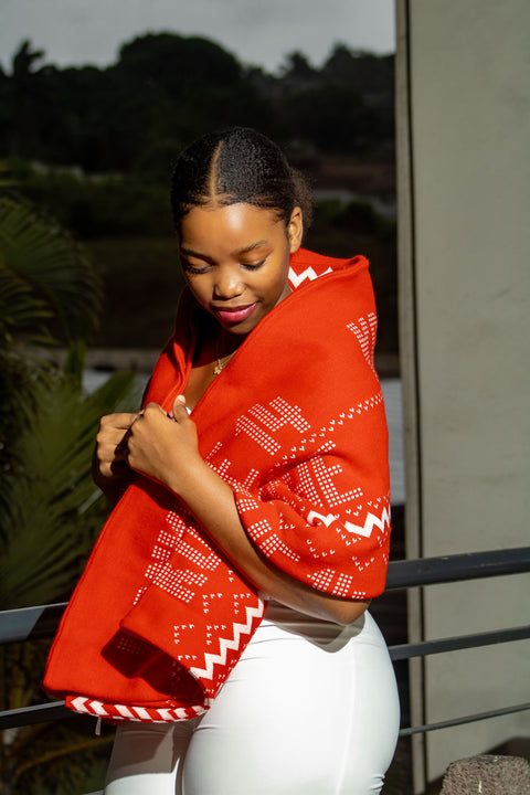 Konkhe kuhamba kahle unisex shawl Red & White