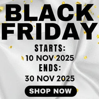 Black Friday promotional poster with balloons and a brand logo on a white background